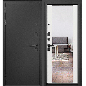 Дверь входная Траст Масс МП 9S-164 mirror Чёрный муар металлик/Белый Софт, с зеркалом, 2 замка