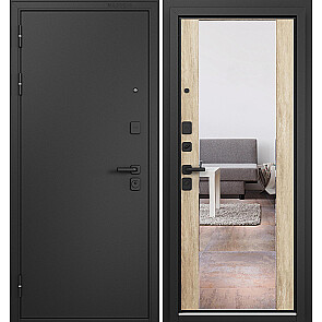 Дверь входная Траст Масс МП 9S-164 Черный муар металлик/Дуб шале натуральный, с зеркалом, 2 замка