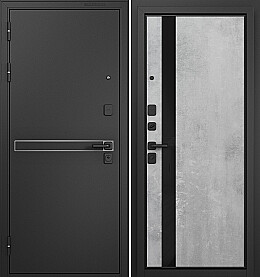 Дверь входная Trust Mass MP SiSt-3 Lakobel Black D-4, Черный муар металлик/Бетон серый, SiSt-3 Lakobel Black, 2 замка, с ночной задвижкой