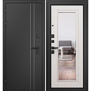 Дверь входная Траст Масс МП 9S-140 Черный муар металлик/Бьянко ларче, с зеркалом, 2 замка