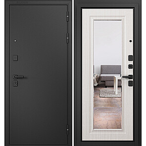 Дверь входная Траст Масс МП 9S-140 Черный муар металлик/Бьянко ларче, с зеркалом, 2 замка