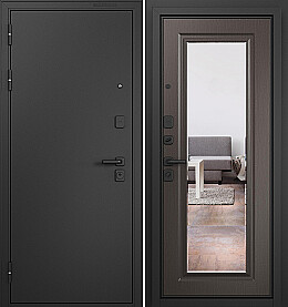 Дверь входная Trust Mass MP 9S-140, с зеркалом Черный муар металлик/Шоколад ларче, 9S-140 mirror, 2 замка, с ночной задвижкой