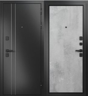 Дверь входная Траст Масс МП 9S-100 Чёрный муар металлик/Бетон серый, 2 замка, с ночной задвижкой