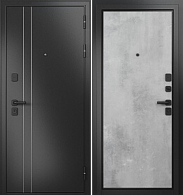 Дверь входная Trust Mass MP 9S-100 (чёрная фурнитура) D-5, Чёрный муар металлик/Бетон серый, 9S-100, 2 замка, с ночной задвижкой