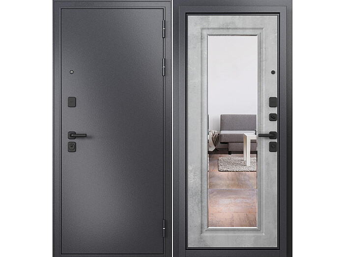 ДМ TRUST MASS MP Графит букле (порог)/МДФ Бетон серый 9S-140 mirror 205*86 Левая( фур-ра чёрная) 