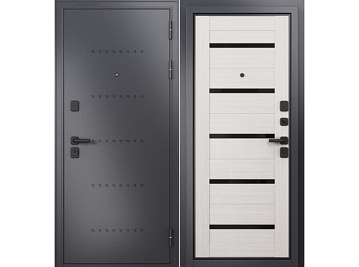 ДМ TRUST MASS MP Графит букле/R-6 МДФ Бьянко ларче CR-3 Lakobel Black 205*96 Правая