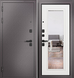 Дверь входная Trust Mass MP 9S-140, с зеркалом Шоколад букле/Белый ларче, 9S-140 mirror, 2 замка, с ночной задвижкой