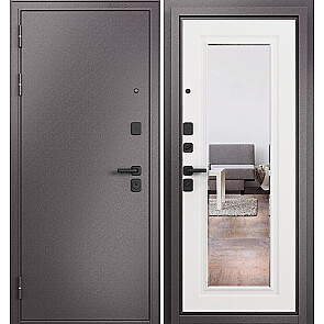 Дверь входная Траст Масс МП 9S-140 Шоколад букле/Белый ларче, с зеркалом, 2 замка