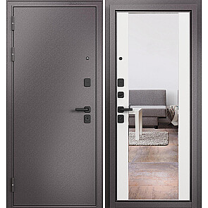 Дверь входная Траст Масс МП 9S-164 Шоколад букле/Белый ларче, с зеркалом, 2 замка