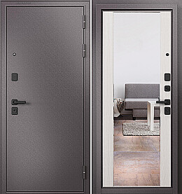 Дверь входная Trust Mass MP 9S-164, с зеркалом Шоколад букле/Бьянко ларче, 9S-164 mirror, 2 замка, с ночной задвижкой