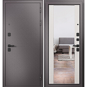 Дверь входная Траст Масс МП 9S-164 Шоколад букле/Бьянко ларче, с зеркалом, 2 замка