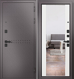 Дверь входная Trust Mass MP 9S-164, с зеркалом R-4, Шоколад букле/Белый софт, 9S-164 mirror, 2 замка, с ночной задвижкой