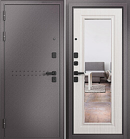 Дверь входная Trust Mass MP 9S-140, с зеркалом R-5, Шоколад букле/Бьянко ларче, 9S-140 mirror, 2 замка, с ночной задвижкой