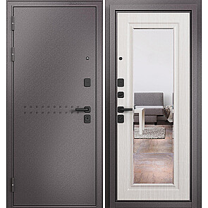 Дверь входная Траст Масс МП 9S-140 Шоколад букле/Бьянко ларче, с зеркалом, 2 замка