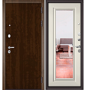 Дверь входная Фэмели Масс ПП 100/140 mirrror Орех грецкий/Эмаль молоко, с зеркалом, 2 замка