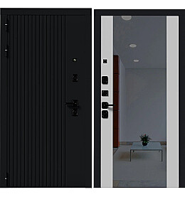 Дверь входная BM 5/15 Черный кварц/Белый софт, с зеркалом, 2 замка