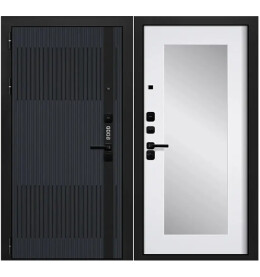Дверь входная Good 2 Графит шагрень/Velluto Bianco, с зеркалом, 2 замка