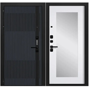 Дверь входная Good 2 Графит шагрень/Velluto Bianco, с зеркалом, 2 замка