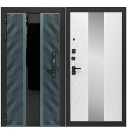 Дверь входная Lukse-506 Vellutto Verde/Белый матовый, с зеркалом, 2 замка