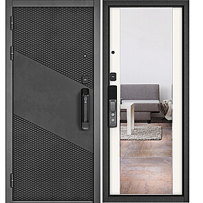 Дверь входная Сити Макс Ай Кью ПП 163/164 Бетон темный/Белый матовый, с зеркалом, 1 замок