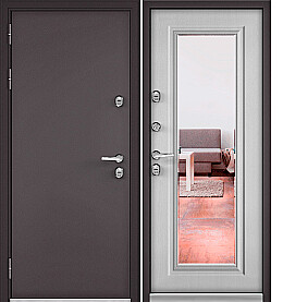 Дверь входная Termo Split MP 10T-140 (порог) с терморазрывом Шоколад букле, 10T/Дуб белый скандинавский, 140 mirror, 2 замка, с ночной задвижкой