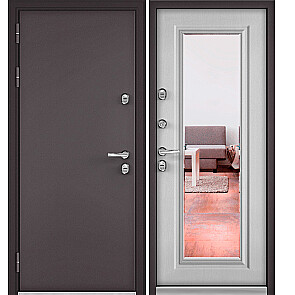 Дверь входная Термо Стандарт МП 10T-140 mirror с терморазрывом Шоколад букле/Дуб белый скандинавский, 2 замка