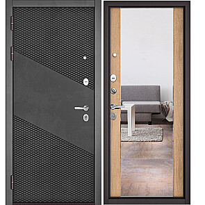Дверь входная Траст Масс ПП 9S-103 Бетон темный/Дуб шале натуральный, с зеркалом, 2 замка, с ночной задвижкой