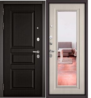 Дверь входная Траст Масс ПП 9SD-2/9S-140 Венге/Бьянко ларче, с зеркалом, 2 замка, с ночной задвижкой