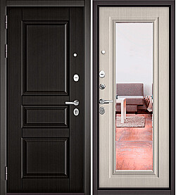 Дверь входная Trust Mass PP 9SD-2/9S-140, с зеркалом Венге, 9SD-2/Бьянко ларче, 9S-140 mirror, 2 замка, с ночной задвижкой