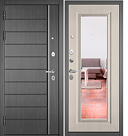 Дверь входная Trust Mass PP 9S-136/9S-140, с зеркалом Дуб серый, 9S-136/Бьянко ларче, 9S-140 mirror, 2 замка, с ночной задвижкой