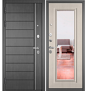 Дверь входная Траст Масс ПП 9S-136/9S-140 Дуб серый/Бьянко ларче, с зеркалом, 2 замка