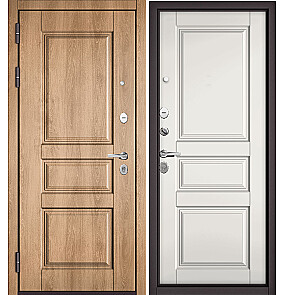 Дверь входная Траст Масс ПП 9S-D2/9S-D2 Дуб шале натуральный/Белый софт, 2 замка, с ночной задвижкой