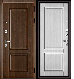 Дверь входная Trust Mass PP 9SD-1/9SD-1 (порог) Орех грецкий, 9SD-1/Белый ларче, 9SD-1, 2 замка, с ночной задвижкой