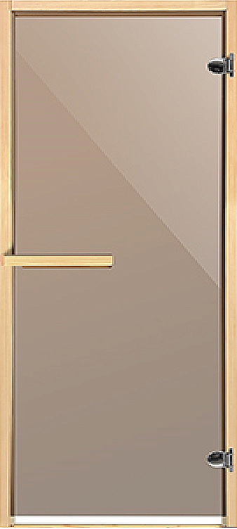 Дверь из стекла, 1,9х0,68 м, бронза тонированная, прозрачная, 6 мм, короб из лиственных пород, 2 петли, прав. откр.