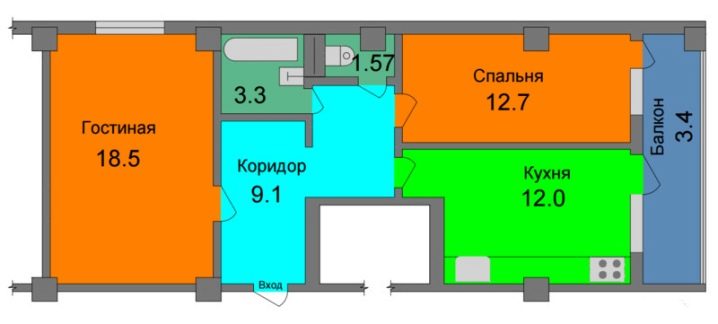 Планировка трехкомнатной квартиры с просторными комнатами правильной пропорции и балконом по французскому типу 