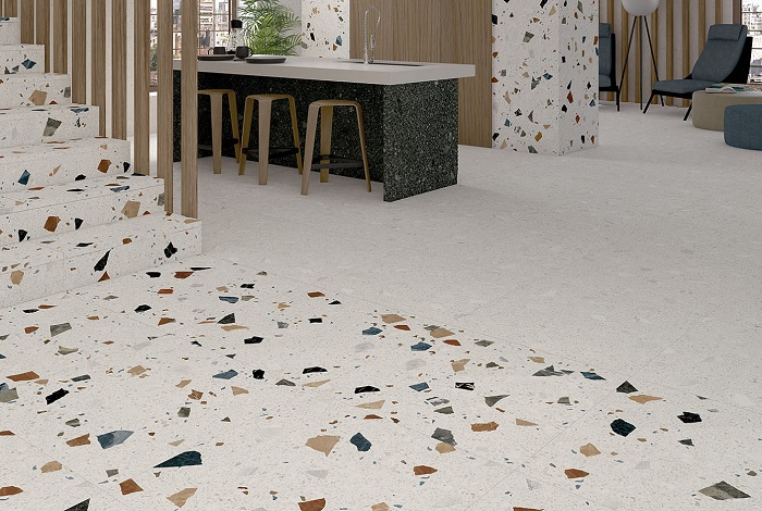 Мозаичный пол из бетона в интерьере