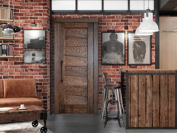  Дизайн квартиры лофт с деревянными дверями