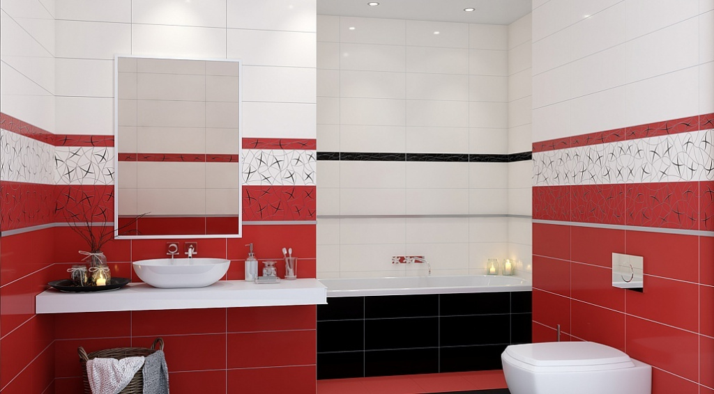 Черно-красная плитка в ванной комнате