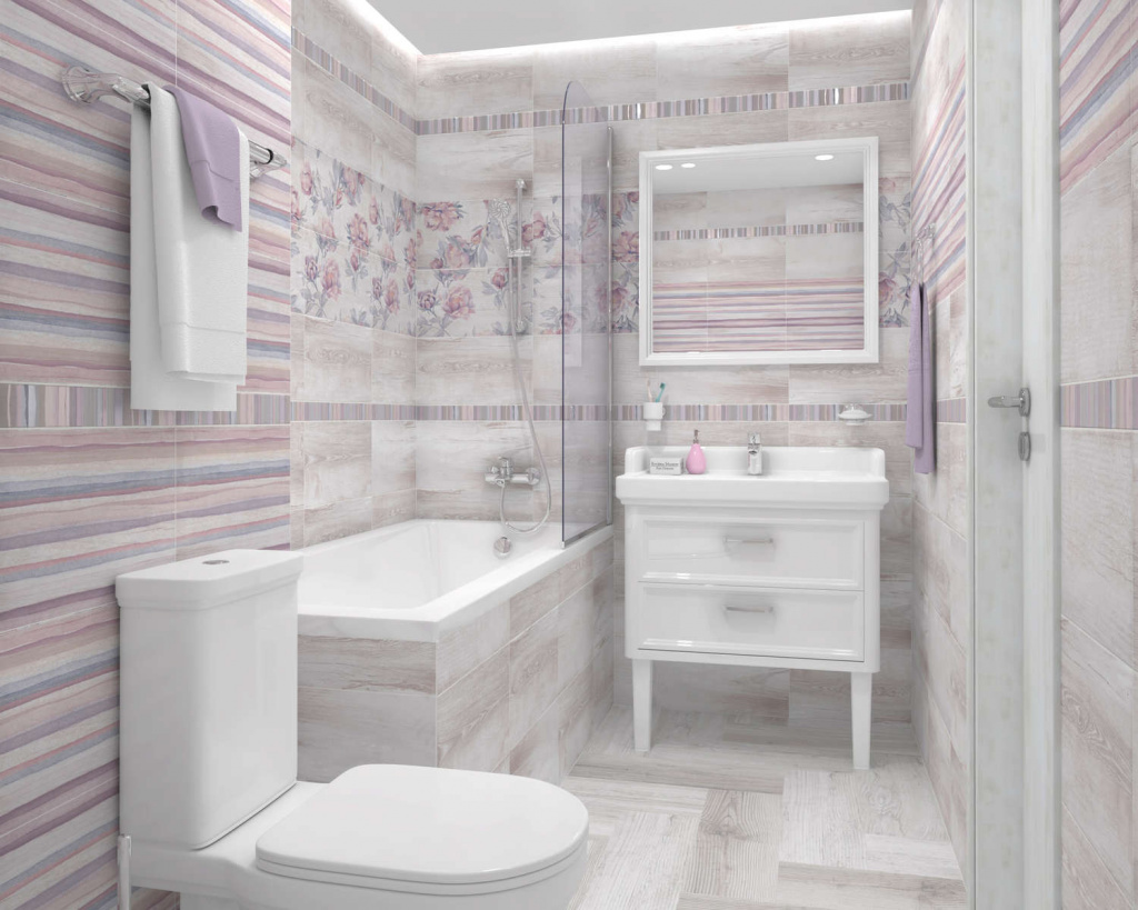 Стиль прованс с плиткой в дизайне ванной комнаты