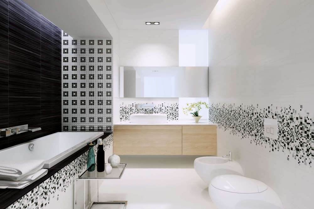 Оригинальный стиль для ванной комнаты с белой и черной плиткой