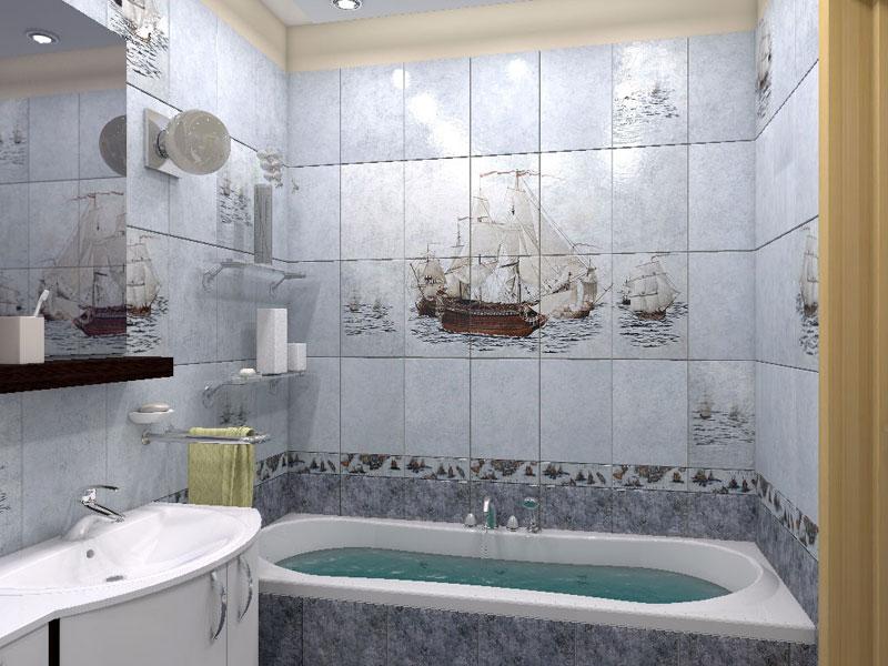 Плитка в ванной с изображением кораблей