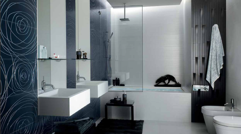 Авангардный стиль с помощью плитки в ванной