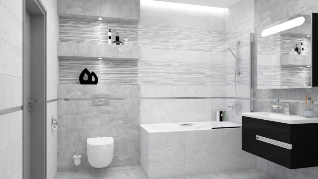 Современный минимализм в ванной с белой плиткой