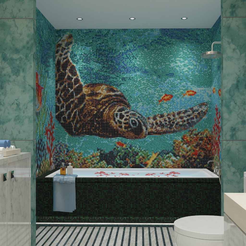 Мозаичное панно в интерьере ванной