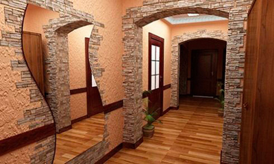 Декорирование закругленной арки в квартире искусственным камнем