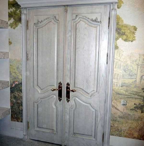 Белые двойные двери с эмалевым покрытием