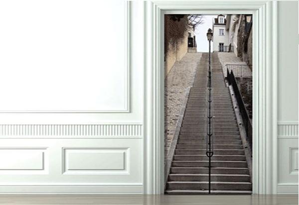 Самоклеящиеся фотообои на дверь с изображением городской лестницы