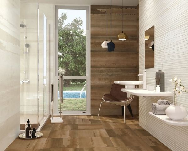 Керамическая плитка «под дерево» в дизайне ванной комнаты