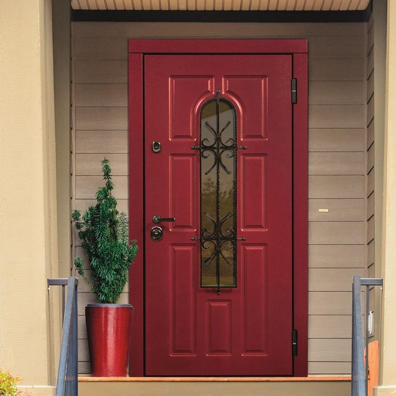 Входная металлическая красная дверь из композитного материала
