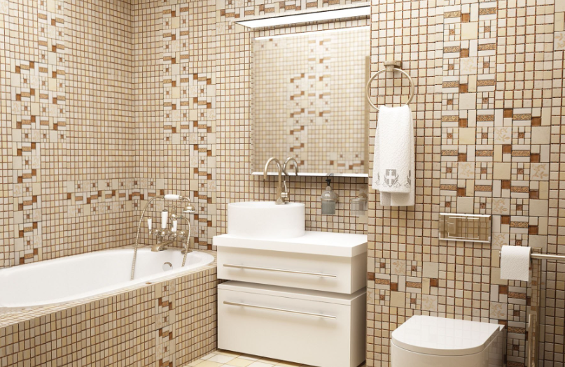 Естественные тона мозаики в ванной комнате